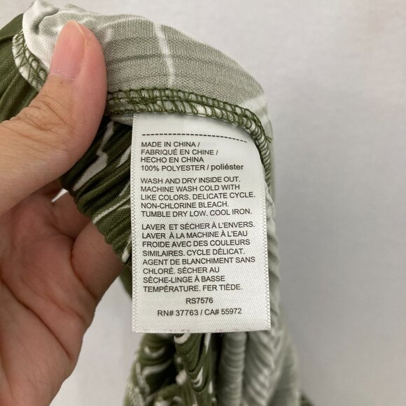 Rafaella sz 3X Green White Abstract Pleated Textured Wide Leg Pull-on Crop Pants - Picture 3 of 9